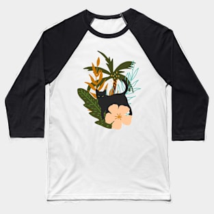 Tropical Black Cat Dark Background Baseball T-Shirt